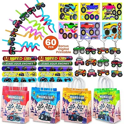 60pcs Monster Truck Party Favors Monster Truck Bag Filler Straw Keychain Sticker • $25.99