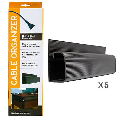 J Channel Cable Concealer Hides Cords Desk Office 16 Inches Each 5 Pack Black • $18.99