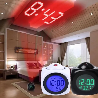 £8.96 • Buy Time Digital LCD Display Temperature Clock LED Projection Voice Alarm Smart UK