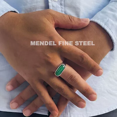 MENDEL Mens Green Jadeite Jade Stone Band Ring For Men Women Size 6 7 9 10 11-15 • £14.47