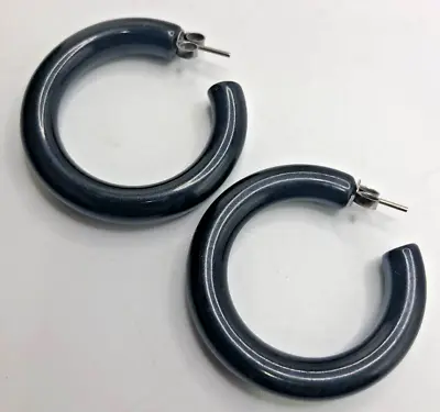 Vintage Black Plastic Hoop Earrings • $9.49