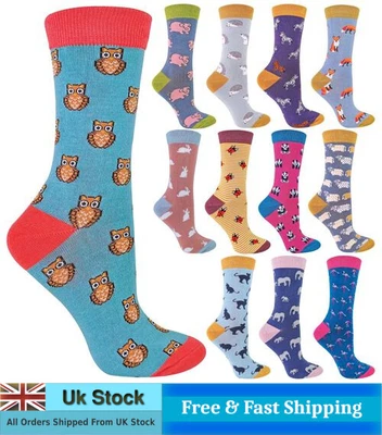 £8.95 • Buy Miss Sparrow - Womens Bamboo Animal Socks Breathable Antibacterial 4-7