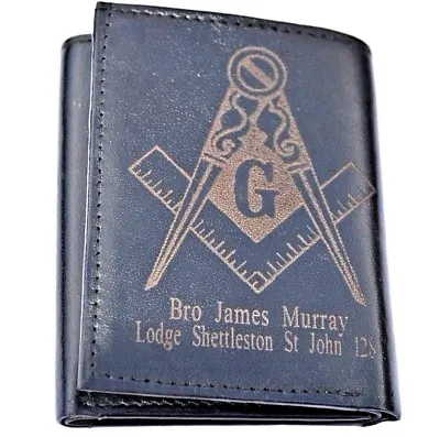 Masonic Personalised Gift Wallet Engraved With Any Name Lodge Name & Lodge No • £17.99