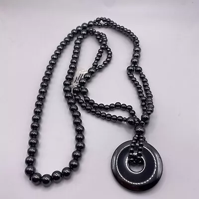 TO CLEAR - Stunning New Hematite Necklace Round Shaped Beads & ‘Donut’ Pendant • £6.99