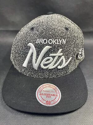 Brooklyn Nets Mitchell & Ness Snapback Hat Cap NBA SCRIPT Logo Black White • $19.95