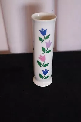 Vintage FTD Tall  Bud Vase Blue Purple Pink Tulips 6.5  1988 • $7.99