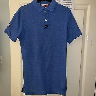 £9 • Buy Superdry Mens Organic Cotton Vintage Pique Polo Shirt Blue - Size Small  ✅
