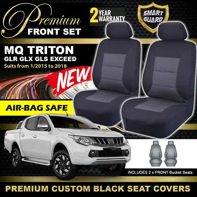 $98.95 • Buy FRONT Premium BLACK Seat Covers Mitsubishi MQ Triton DUAL CAB 1/2015-18 GLS GLR