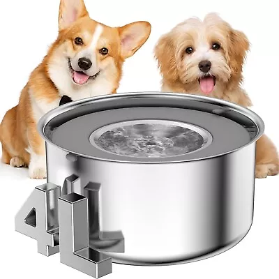 Large Capacity Stainless Steel Dog Water Bowl 4L/135oz With Floating Disk • $19.99