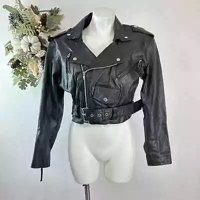 Wilson’s Vintage Black Leather Cropped Biker Moto Jacket • $105