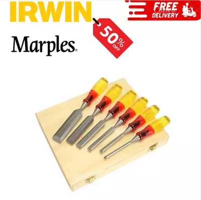 IRWIN Marples M373 Split-Proof Bevel Edge Chisels 6-Piece Wooden Box Set TM373S • £58.80