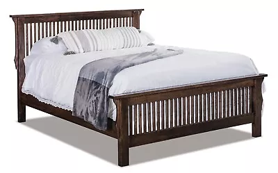 Amish Arts And Crafts Slatted Mission Bed Solid Wood King Queen Full Twin • $1459