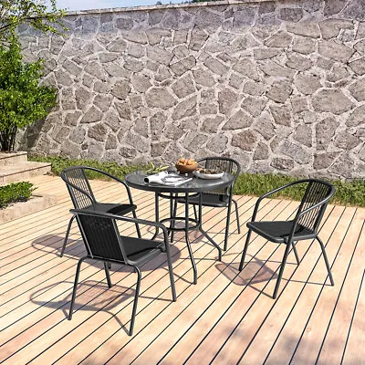 2/4 Seater Garden Bistro Patio Furniture Set Parasol Table Stacking Chair Rattan • £139.95