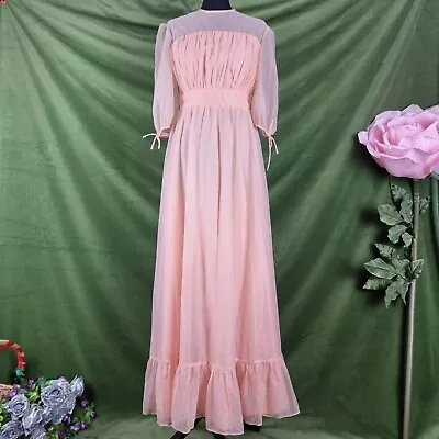 Vintage 1980s Peach Berkertex Prairie Evening Ballgown Bridesmaid Dress Size 10 • £39.99