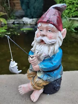 Garden Gnome Fishing & Rod + Fish On LOG 23cm Novelty Gift Present - FATHERS DAY • £21.95