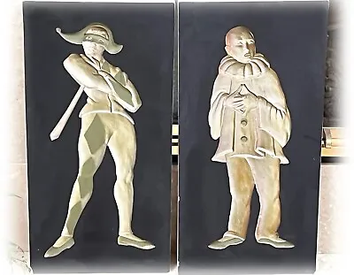 Richter ARTCRAFT 1958 Plaster Negative Relief Wall Plaques Pierrot Harlequin • £65.63