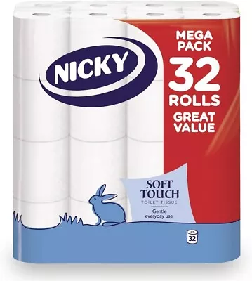 Nicky Soft Touch Toilet Tissue |Extra Value Pack– 32 Rolls Of Extra Gentle White • £28