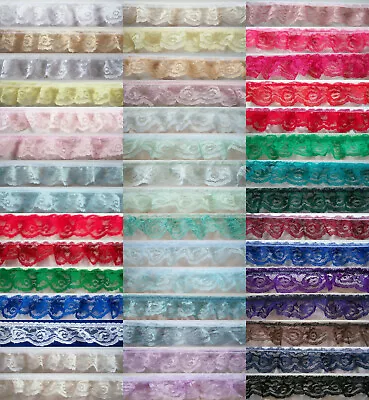 3 Yards Ruffled/Gathered 1 1/4  Nylon Lace 41 Colors New Styles! See Description • $3.87
