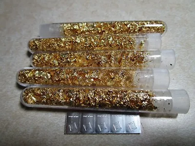 5 Large  Vials Of Gold Flakes And 5 1 Gram Silver Valcambi Suisse Bars • $22