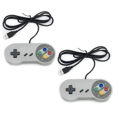 Pack Of 2 Wired USB Controllers NEW Compatible With SNES Emulators Retro Gaming • £6.99