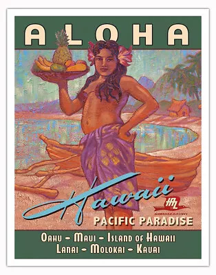 Aloha Hawaii - Vintage Hawaiian Airways Travel Poster By Rick Sharp • $15.98