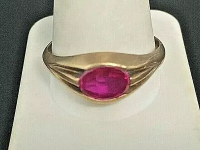 Vintage Men's Yellow Gold & Lab-created Ruby Signet Ring Size 13.25 • $285