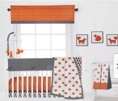 New Bacati Neutral Playful Fox Orange Grey 10 Piece Crib Bedding Set With Mobile • $42.95