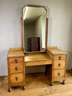 Fabulous Waring & Gillow Art Deco Oak Dressing Table Storage Mirror Drawers • £765