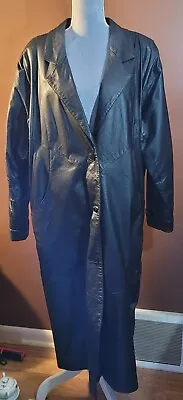 Pelle Black Leather Long Duster Trenchcoat Steampunk Matrix Mens Lg. Lined • $75