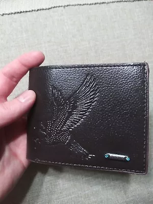 Brand New Mens Eagle Engraved Dark Brown Leather Faux Slim Multi Slip Wallet OBO • $12.50
