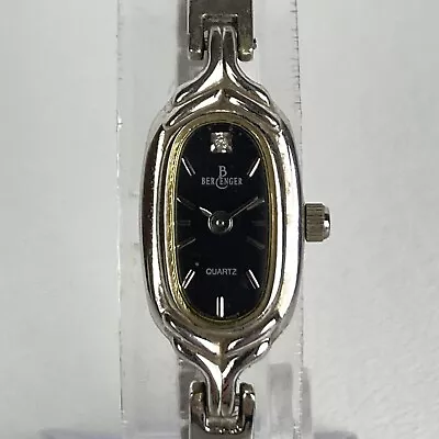 Vintage Berenger Watch Women Silver Tone Oval Black Dial Petite New Battery 6  • $29.99