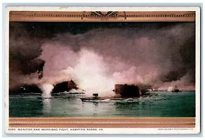 C1920s Monitor And Merrimac Fight Hampton Roads Virginia VA Unposted Postcard • $14.98