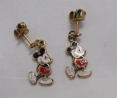 Disney Mickey Mouse Pierced Earrings Enamel W/ Gold Tone • $4