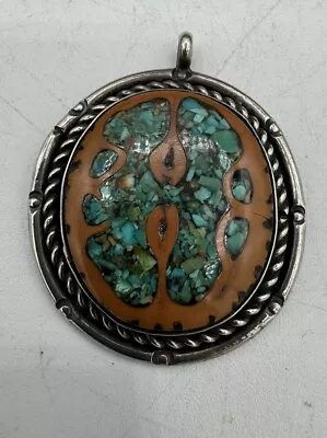 Old Pawn Navajo Resin Inlay Turquoise Pendant Vintage Good Condition • $42.99