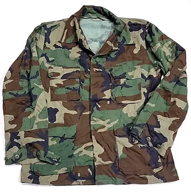 Vintage U.S Military BDU Woodland Combat Camouflage Jacket Men's Large Long • $19.99