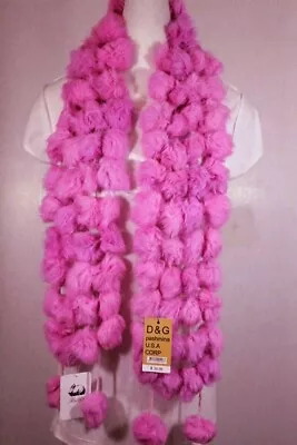 DG Women's 100%Rabbit Fur ScarfWinter WarmSoft.Pom PomMany*Longer 64 X6.7  • $15.99