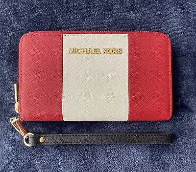 Michael Kors Saffiano Leather Smartphone Wallet [RED & WHITE] • $39.99