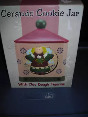 New Christmas Ceramic Cookie Jar Clay Dough Angel Happy Holidays Figure Nib Box • $8.99