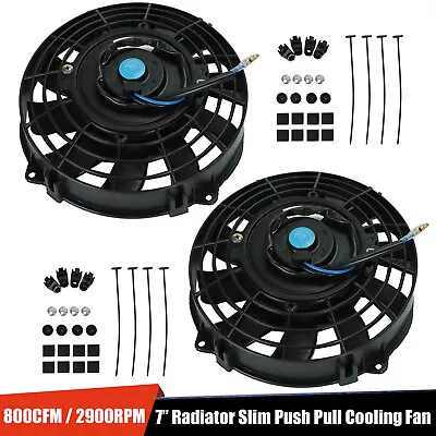 2x 7  Inch Universal Slim Fan Push Pull Electric Radiator Cooling 12V Mount Kit • $38.99