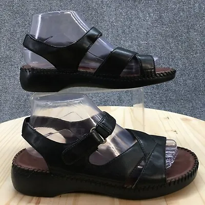 Montego Bay Club Sandals Womens 8.5W Slingback Black Faux Leather Open Casual • $23.74