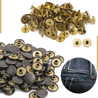 £2.29 • Buy 9mm Hat Rivets Studs Brass Copper Round Buttons For Leather Craft DIY Jeans Bag