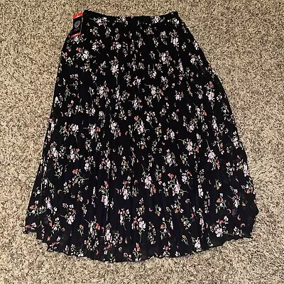 NEW Vince Camuto Womens Medium Black Floral Pleated Midi Skirt Elastic Waist • $15.99