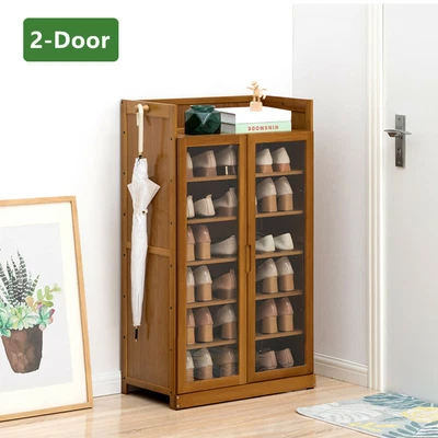 $129.95 • Buy Wooden Bamboo Shoe Cabinet Shoe Shelf Rack Cupboard Pantry Bookcase Clear Door