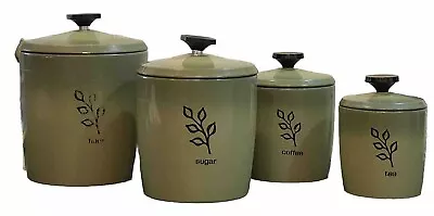 Vtg Retro 70’s West Bend Avocado Green Metal Aluminum Canister Set Of 4 W/Lids • $29