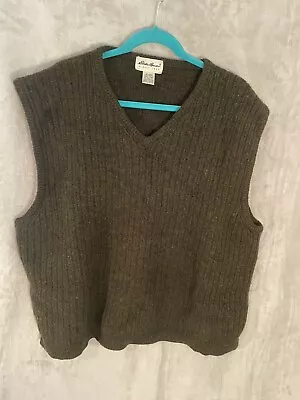 Eddie Bauer Mens Sweater Vest Size 2XL 100% Wool Casual Vintage Green Cable • $24.87