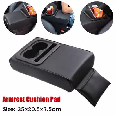 Black PU Leather Car Center Console Armrest Pillow Soft Cushion Pad Cup Holder • $46.18