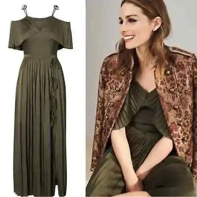 Banana Republic X Olivia Palermo Pleated Off The Shoulder Maxi Dress Olive Green • £62.67