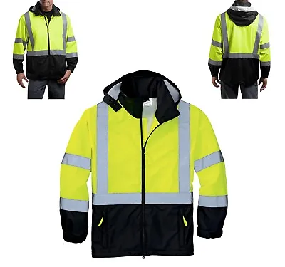 Men's Safety Windbreaker Hood Reflective Full Zip Water Resistant. S-4xl • $76