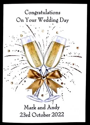 Personalised LGBT Gay Lesbian Same Sex Wedding Day Card Any Name/Date • £2.69