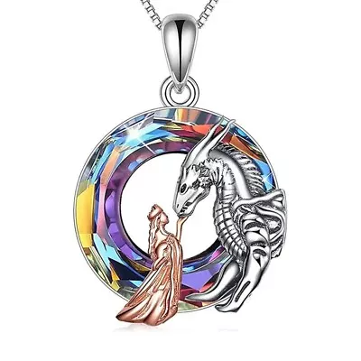 Rainbow Mystical Fire Topaz 925 Sterling Silver Charms Dragon Pendant Necklace • $19.74